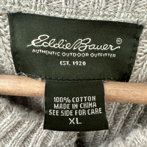 Eddie Bauer Men's Taupe Crewneck Henley Fisherman Sweater sz XL Tan Classic - Picture 5 of 6